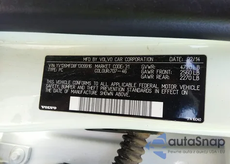 2015 Volvo S60 T5 Platinum z USA, uszkodzony, nr VIN YV126MFD8F1309916